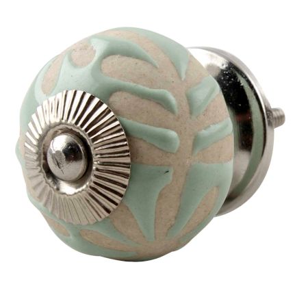 Sage Green Etched Ceramic Floral Cabinet Knob Online 